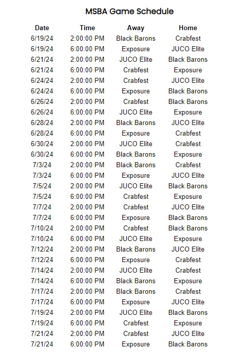 MSBA Schedule